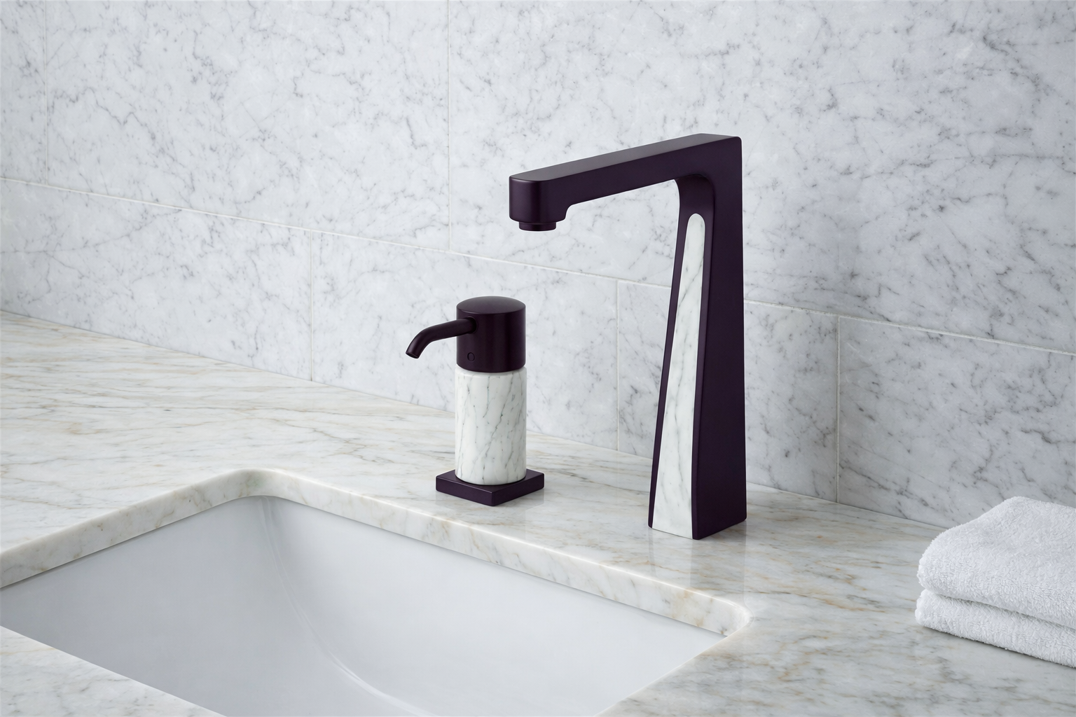 Soft curve satin beige bronze faucet with manual soap dispenser styling